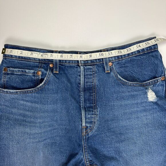 Levi's Premium 501 Cropped Straight Jeans Charleston Fun Blue Denim Raw Hem s 31 - Picture 10 of 15